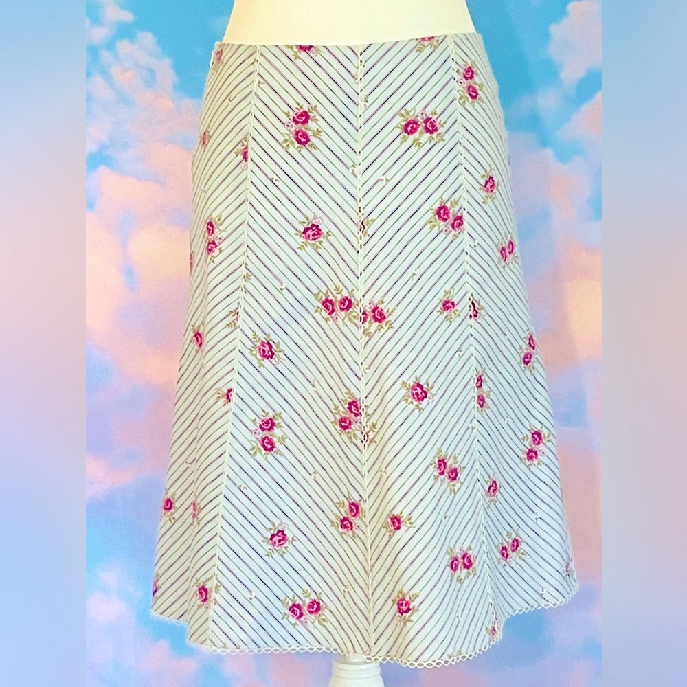 Shabby Chic Floral and Chevron Striped A-line Skirt (Sz 2) FINAL PRICED ITEM